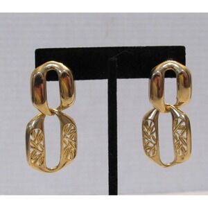 Vtg Pierced Gold Tone Dangle Earrings Boho Chic Geometric Old Money Quiet Luxury